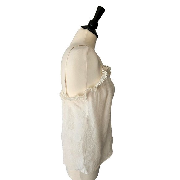 Rebecca Taylor Floral Hammered Silk Cami in Vanilla Ruffle Trim Neckline Size 6 - Picture 5 of 8